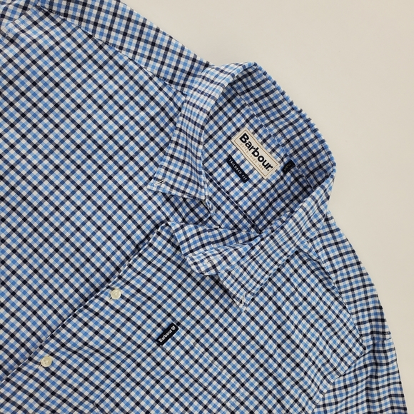 Barbour Shirt Blue Blk Wht Plaid Gingham Tailored Fit L/S Button Down Men’s 2XL - Picture 3 of 12